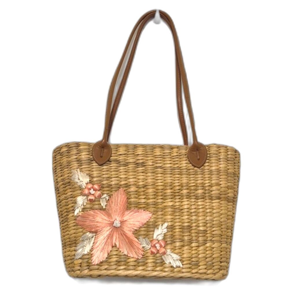 Lilly Pulitzer Vintage Y2k Straw Raffia Floral Tote Beach Bag Coastal Resort - Picture 12 of 14